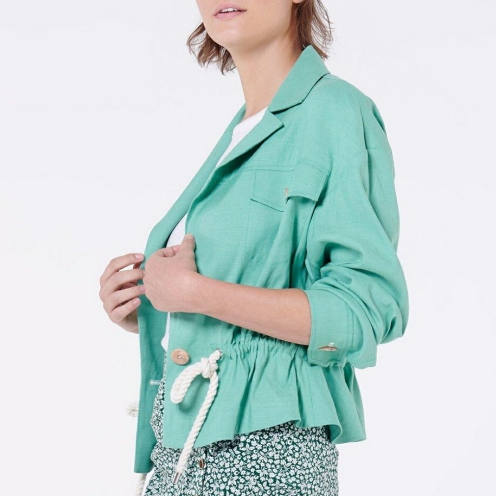 VERONICA BEARD Magni Mint Green Linen Blend Utility Jacket Size Small NWT